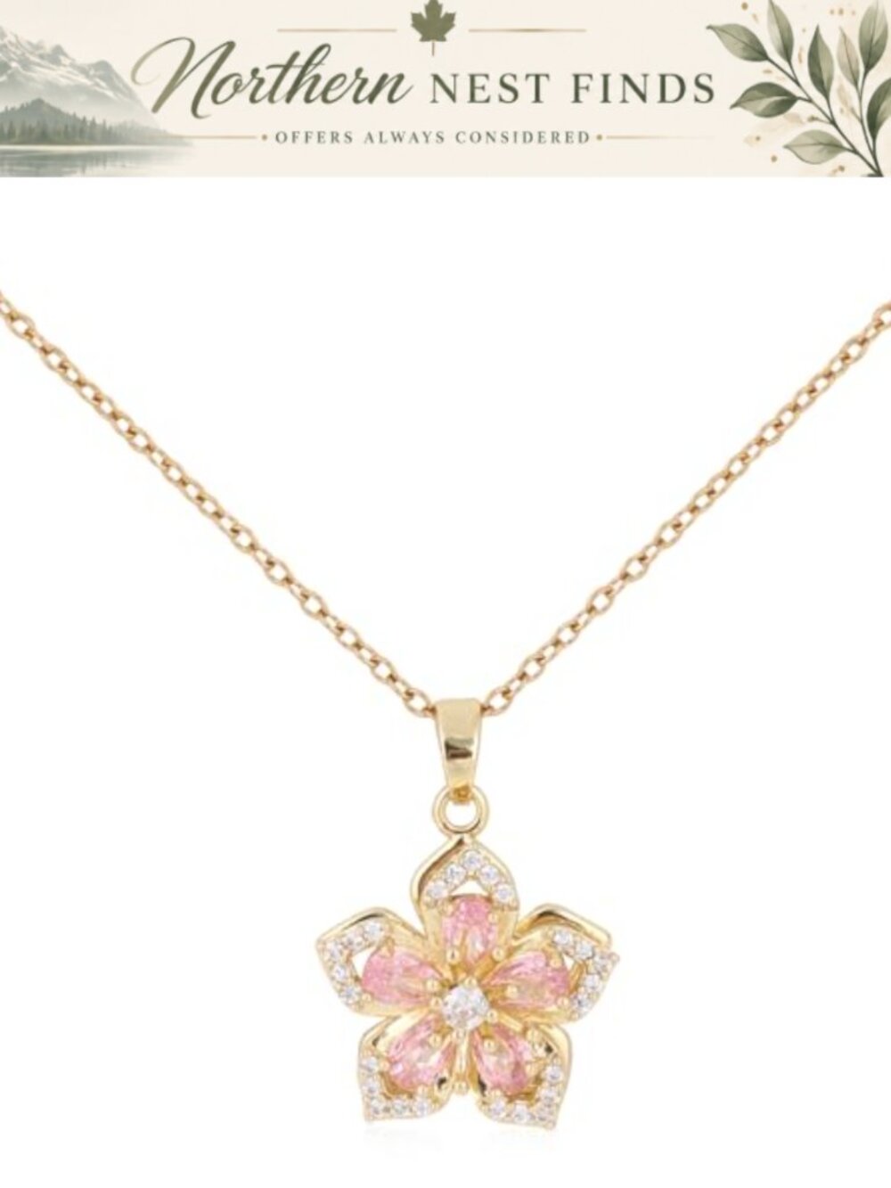 Titanium Steel Floral Pendant Necklace Rotatable Crystal Bauhinia Adjustable
